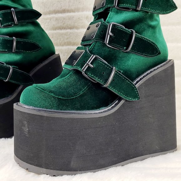 Swing Emerald Green Velvet Goth Punk Multi Strap Platform Restocked - Picture 14 of 14